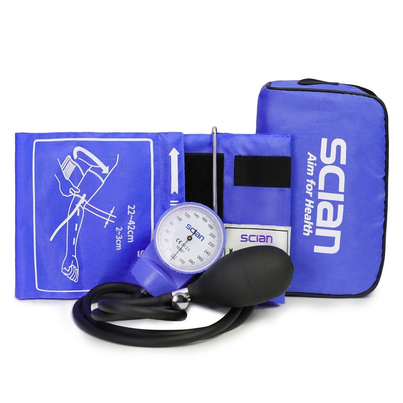 Scian Aneroid Sphygmomanometer - Manual Blood Pressure Cuff with D-Ring Universal Cuff 10-16", Carrying Bag for Nurse Doctor Senior Adult (Blue)